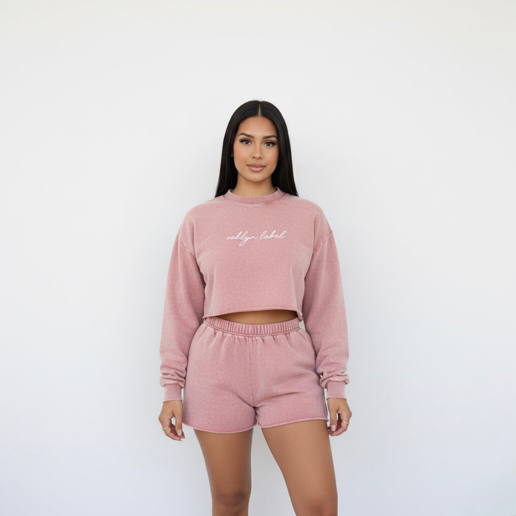 Snow Washed Raw Edge Cropped Sweatshirt