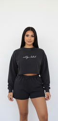 Snow Washed Raw Edge Cropped Sweatshirt