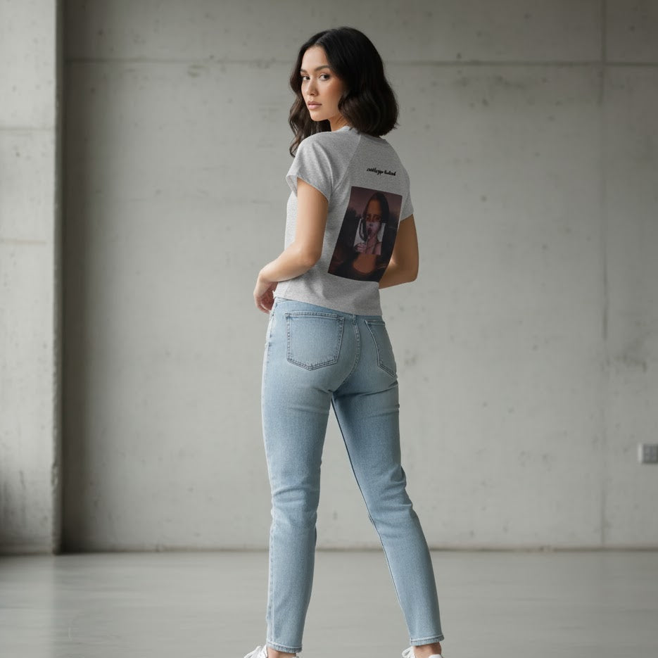 Raglan Sleeve Gray Crop Top