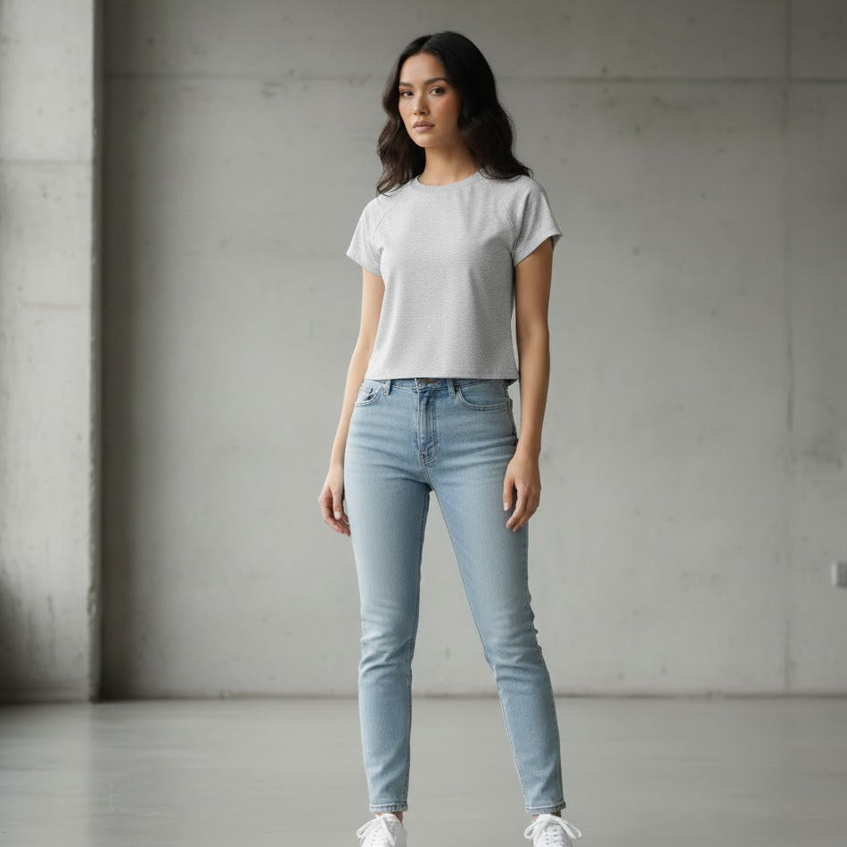 Raglan Sleeve Gray Crop Top