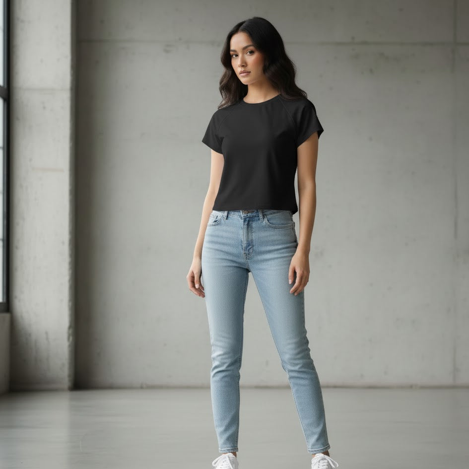 Raglan Sleeve Black Crop Top